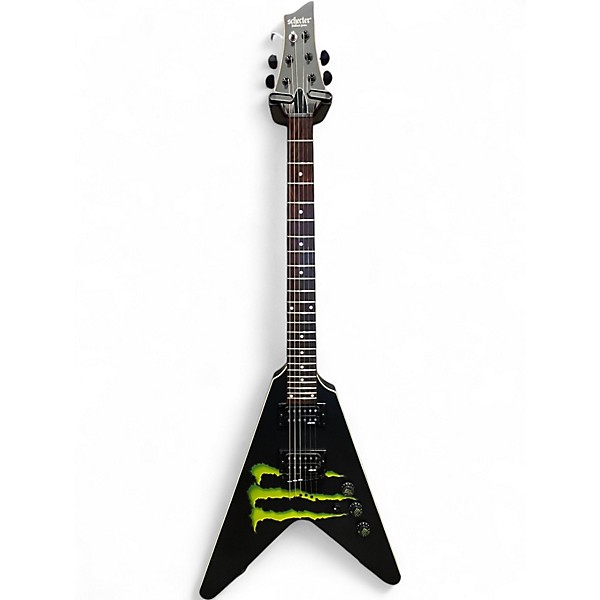 Used Schecter Guitar Research MONSTER ENERGY V BLACK Solid Body Electric Guitar