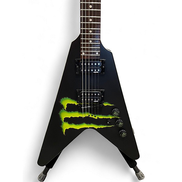 Used Schecter Guitar Research MONSTER ENERGY V BLACK Solid Body Electric Guitar