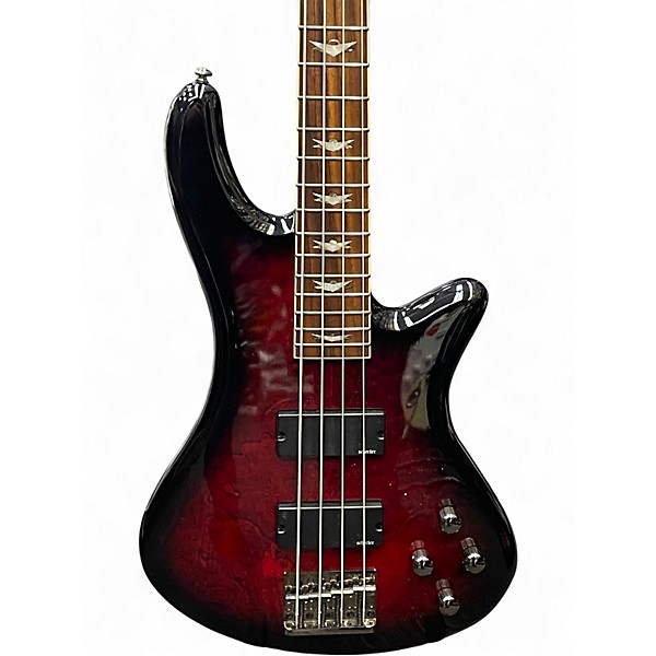 Used Schecter Guitar Research Stiletto Extreme 4 String Trans Red Electric Bass Guitar
