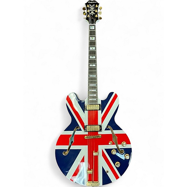 Used Epiphone E212 Union Jack Shearaton White Hollow Body Electric Guitar