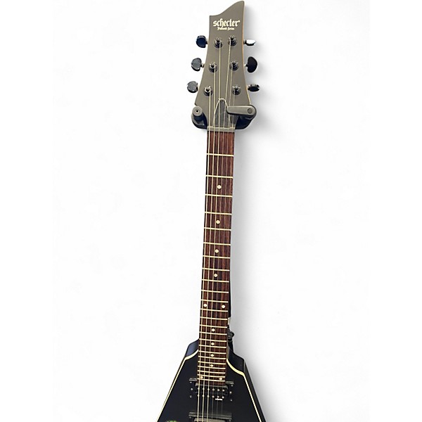 Used Schecter Guitar Research Diamond Series Monster Energy Flying V Satin Black Solid Body Electric Guitar