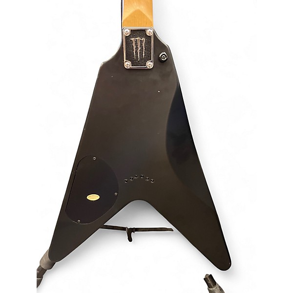 Used Schecter Guitar Research Diamond Series Monster Energy Flying V Satin Black Solid Body Electric Guitar