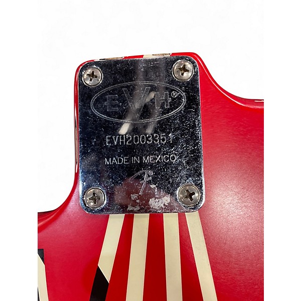Used EVH Striped Series Frankie Red with Black and White Stripes Solid Body Electric Guitar