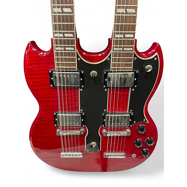 Used Epiphone G1275 Double Neck MODIFIED WITH PEARLY GATES PICKUPS Cherry Solid Body Electric Guitar