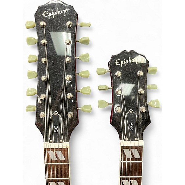 Used Epiphone G1275 Double Neck MODIFIED WITH PEARLY GATES PICKUPS Cherry Solid Body Electric Guitar