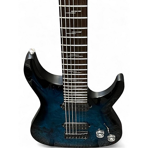 Used Schecter Guitar Research Omen Elite 7 Blue Burst Solid Body Electric Guitar