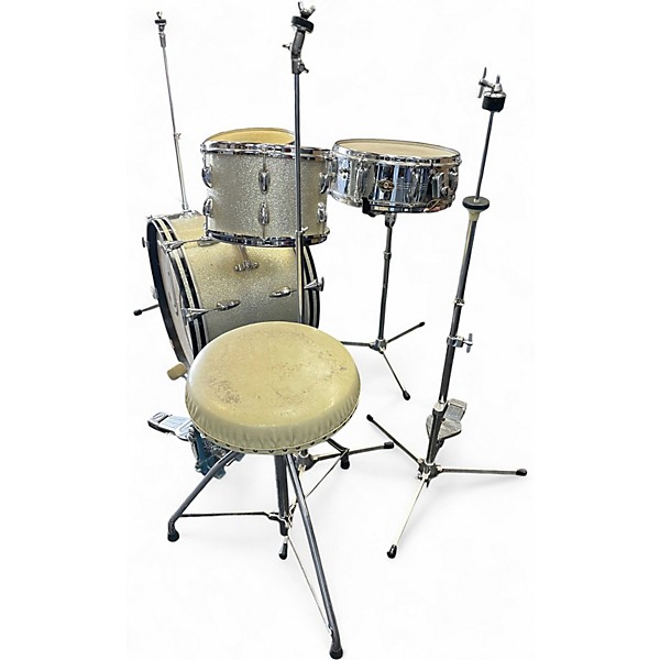 Vintage 1960s Slingerland 4 Piece 4 Piece Drum Set Silver Sparkle Drum Kit