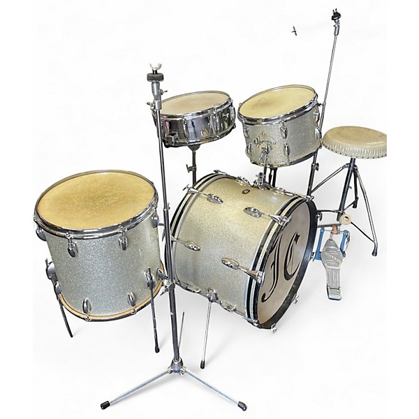 Vintage 1960s Slingerland 4 Piece 4 Piece Drum Set Silver Sparkle Drum Kit