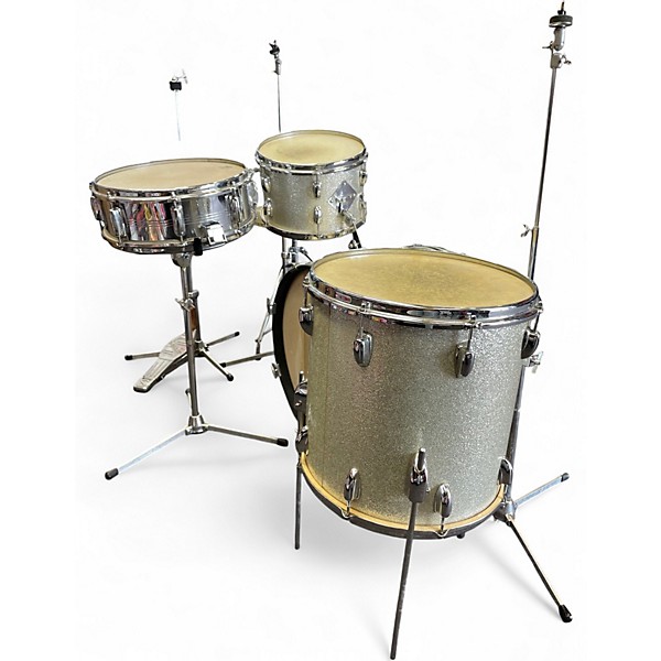 Vintage 1960s Slingerland 4 Piece 4 Piece Drum Set Silver Sparkle Drum Kit