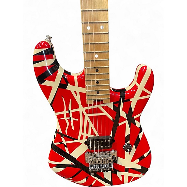 Used EVH STRIPED SERIES 1PU Red with Black and White Stripes Solid Body Electric Guitar