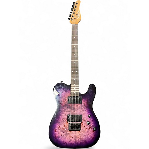Used Schecter Guitar Research Diamond Series PT Purple Burst Burl Solid Body Electric Guitar