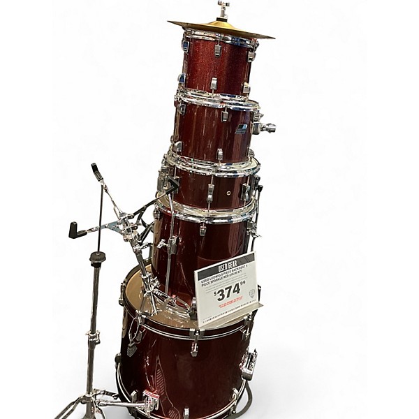 Used Ludwig 5 Piece BACKBEAT 5 PIECE SPARKLE RED Drum Kit