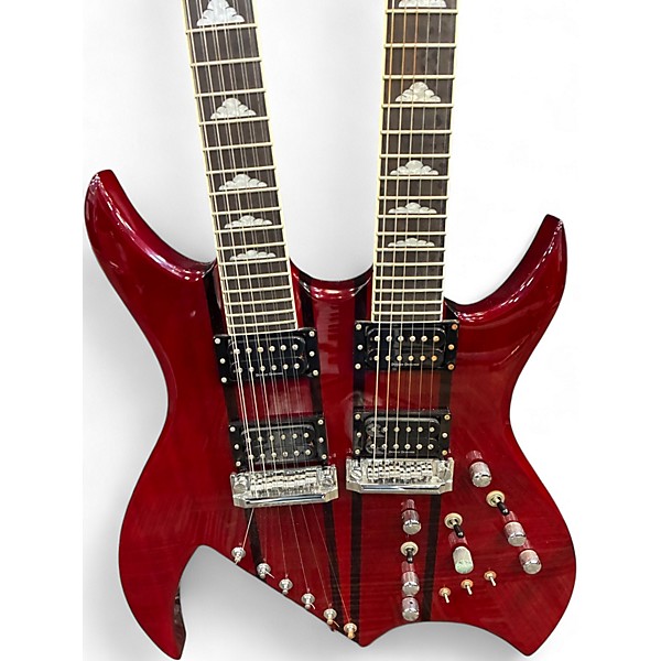 Used B.C. Rich Bich Double Neck Trans Red Solid Body Electric Guitar