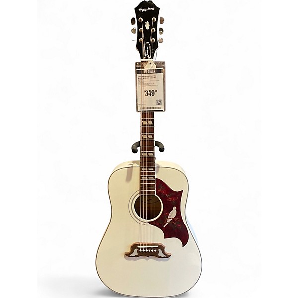 Used Epiphone Dove Pro White Acoustic Electric Guitar