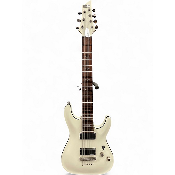 Used Schecter Guitar Research Demon 7 String White Solid Body Electric Guitar