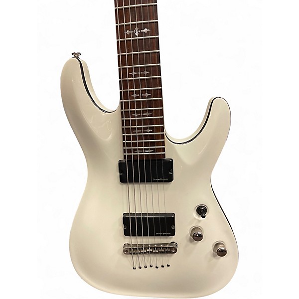 Used Schecter Guitar Research Demon 7 String White Solid Body Electric Guitar