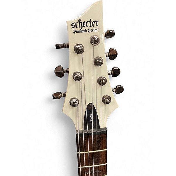 Used Schecter Guitar Research Demon 7 String White Solid Body Electric Guitar