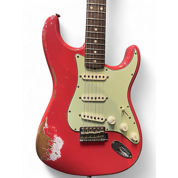 Used Fender custom shop 1961 stratocaster Heavy Relic Fiesta Red Solid Body Electric Guitar
