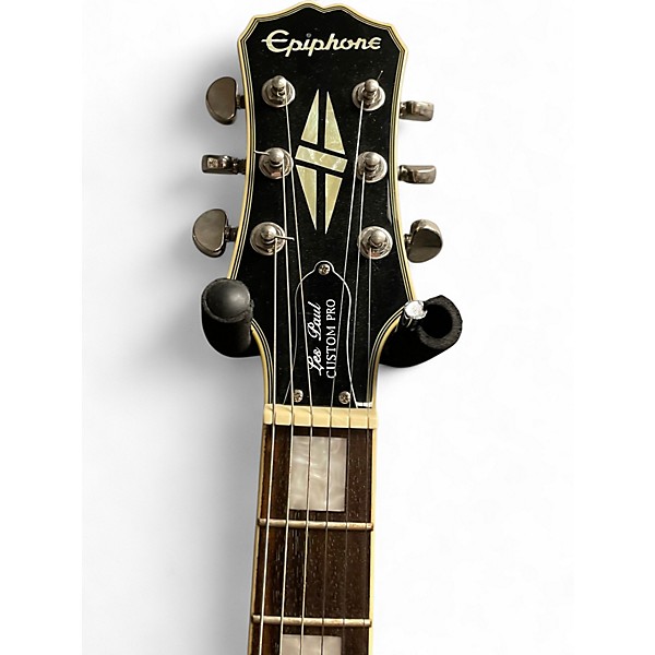 Used Epiphone LES PAUL CUSTOM PRO Black and Silver Solid Body Electric Guitar