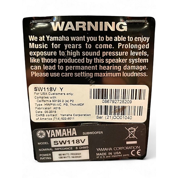 Used Yamaha SW118V Unpowered Subwoofer