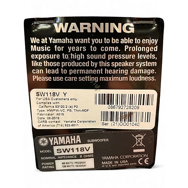 Used Yamaha SW118V Unpowered Subwoofer