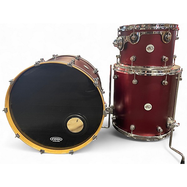 Used DW 3 Piece Design Series Crimson Satin Metallic Drum Kit