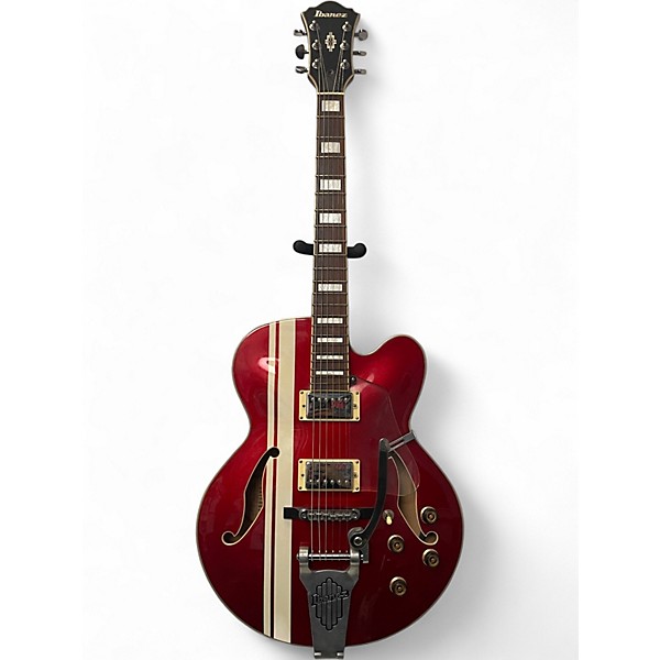 Used Ibanez AFS80T Artcore Red with White Stripes Hollow Body Electric Guitar
