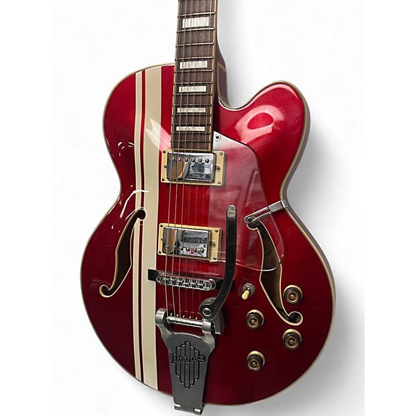 Used Ibanez AFS80T Artcore Red with White Stripes Hollow Body Electric Guitar