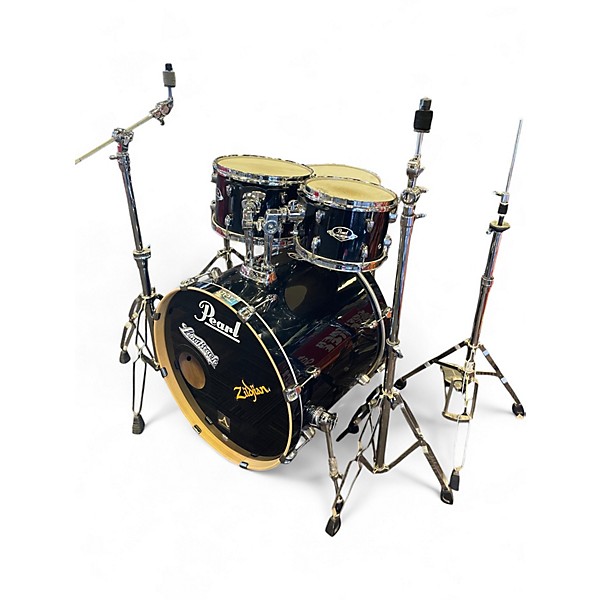 Used Pearl 4 Piece Export Black and Silver Drum Kit