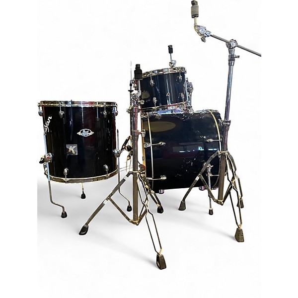 Used Pearl 4 Piece Export Black and Silver Drum Kit
