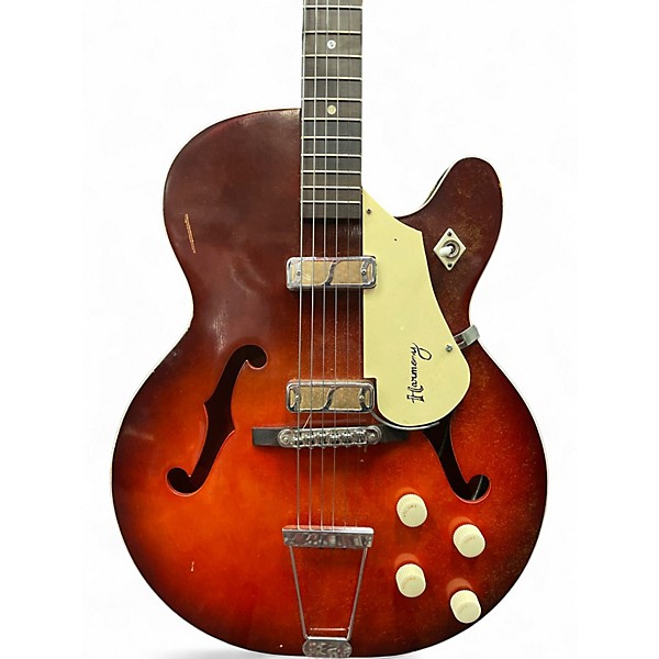 Vintage 1960s Harmony rocket Cherry Sunburst Hollow Body Electric Guitar