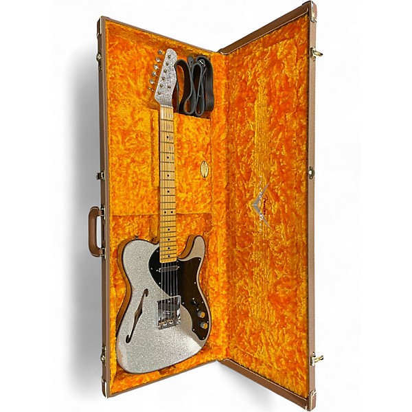 Used Fender Custom Shop '60s Custom Telecaster Thinline Relic Limited-Edition Silver Sparkle Solid Body Electric Guitar