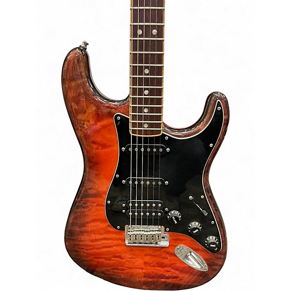 Used 2014 Fender DEALER EVENT SELECT STRATOCASTER RED/BLACK FLAME Solid Body Electric Guitar