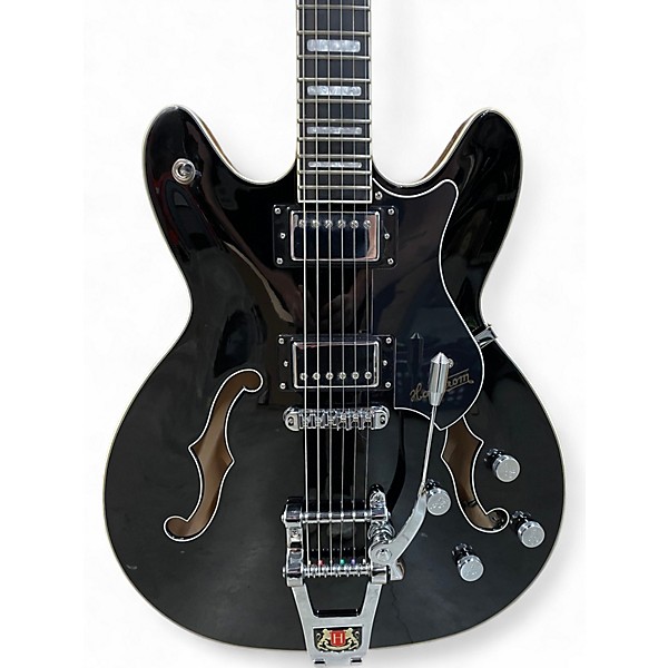 Used 2017 Hagstrom Viking Deluxe Black Hollow Body Electric Guitar