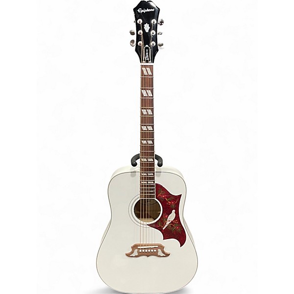 Used Epiphone Dove Pro White Acoustic Electric Guitar