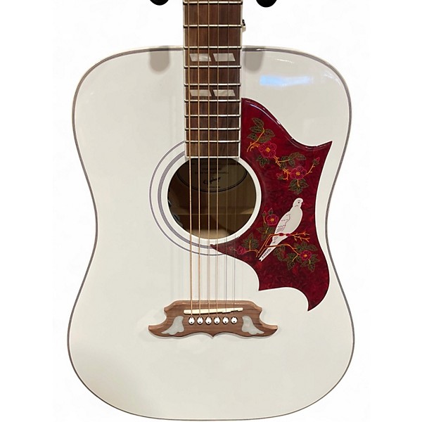 Used Epiphone Dove Pro White Acoustic Electric Guitar