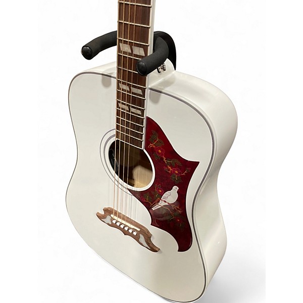 Used Epiphone Dove Pro White Acoustic Electric Guitar