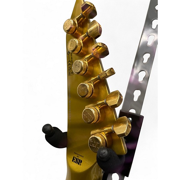 Used ESP LTD Kirk Hammett Signature KH-V Metallic Gold Sparkle Solid Body Electric Guitar