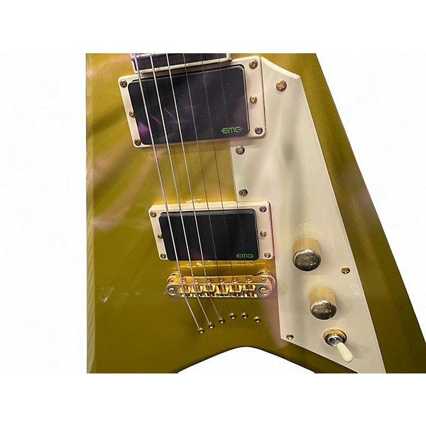 Used ESP LTD Kirk Hammett Signature KH-V Metallic Gold Sparkle Solid Body Electric Guitar