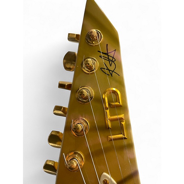 Used ESP LTD Kirk Hammett Signature KH-V Metallic Gold Sparkle Solid Body Electric Guitar