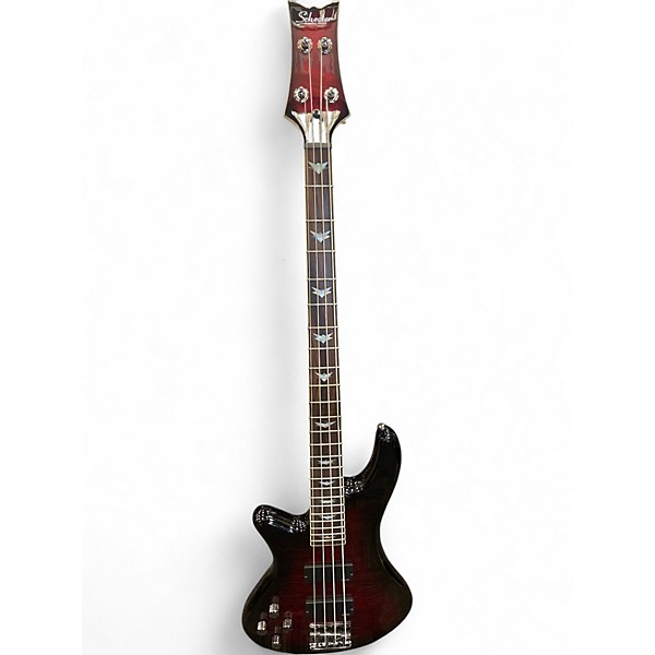 Used Schecter Guitar Research Left handed Stiletto Extreme 4 String Black Cherry Electric Bass Guitar