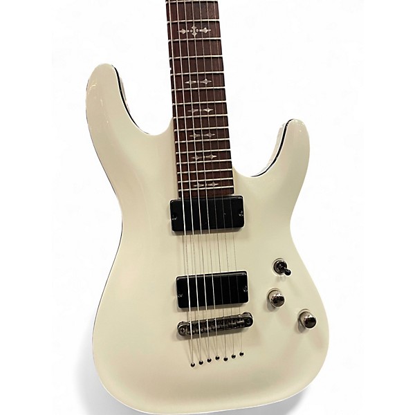 Used Schecter Guitar Research Demon 7 String White Solid Body Electric Guitar