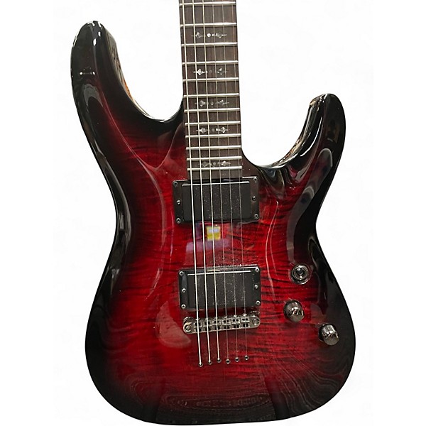 Used 2025 Schecter Guitar Research Demon 6 Crimson Red Burst Solid Body Electric Guitar