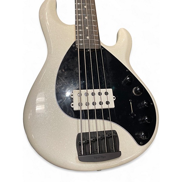 Used Ernie Ball Music Man DARK RAY 5 Black and White Electric Bass Guitar