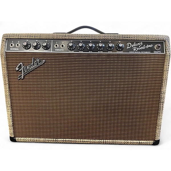 Used Fender Deluxe Reverb Chilewich Bark Tweed Tube Guitar Combo Amp