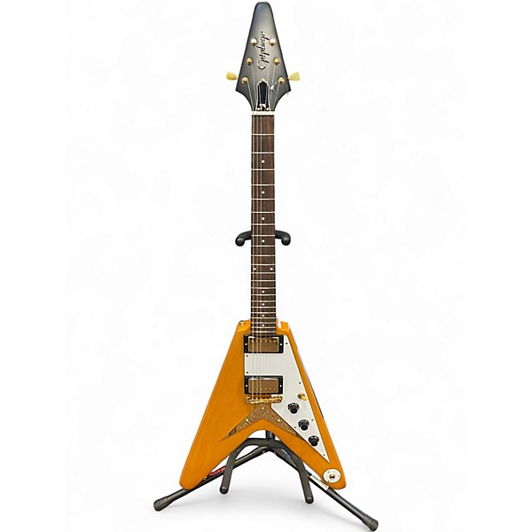 Used Epiphone inspired by gibson 1958 korina flying v Natural Solid Body Electric Guitar