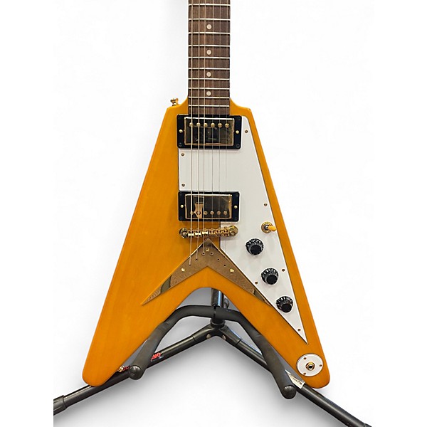 Used Epiphone inspired by gibson 1958 korina flying v Natural Solid Body Electric Guitar