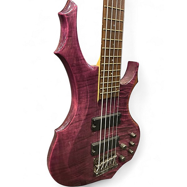 Used ESP LTD F155DX 5 String Trans Purple Electric Bass Guitar