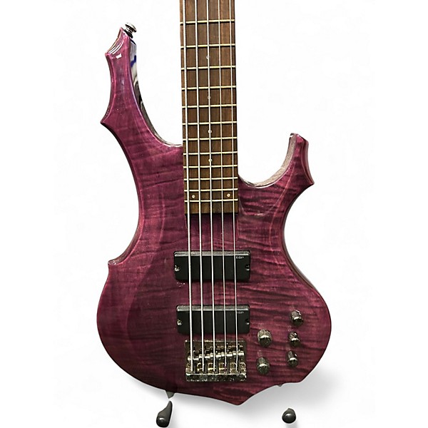 Used ESP LTD F155DX 5 String Trans Purple Electric Bass Guitar