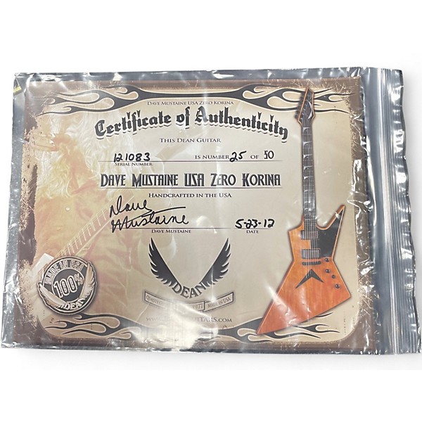 Used 2012 Dean Dave Mustaine USA Zero Korina Limited (#25 of 50) Light Transparent Amber Solid Body Electric Guitar